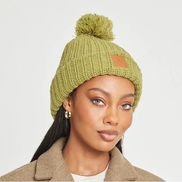 Olive Chunky Knit Satin-Lined Beanie - Picture 2 of 6